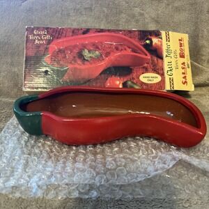 Terra Cotta Salsa Party Bowl Red Chili Pepper 9" x 4" Giftco Inc NEW in Box.